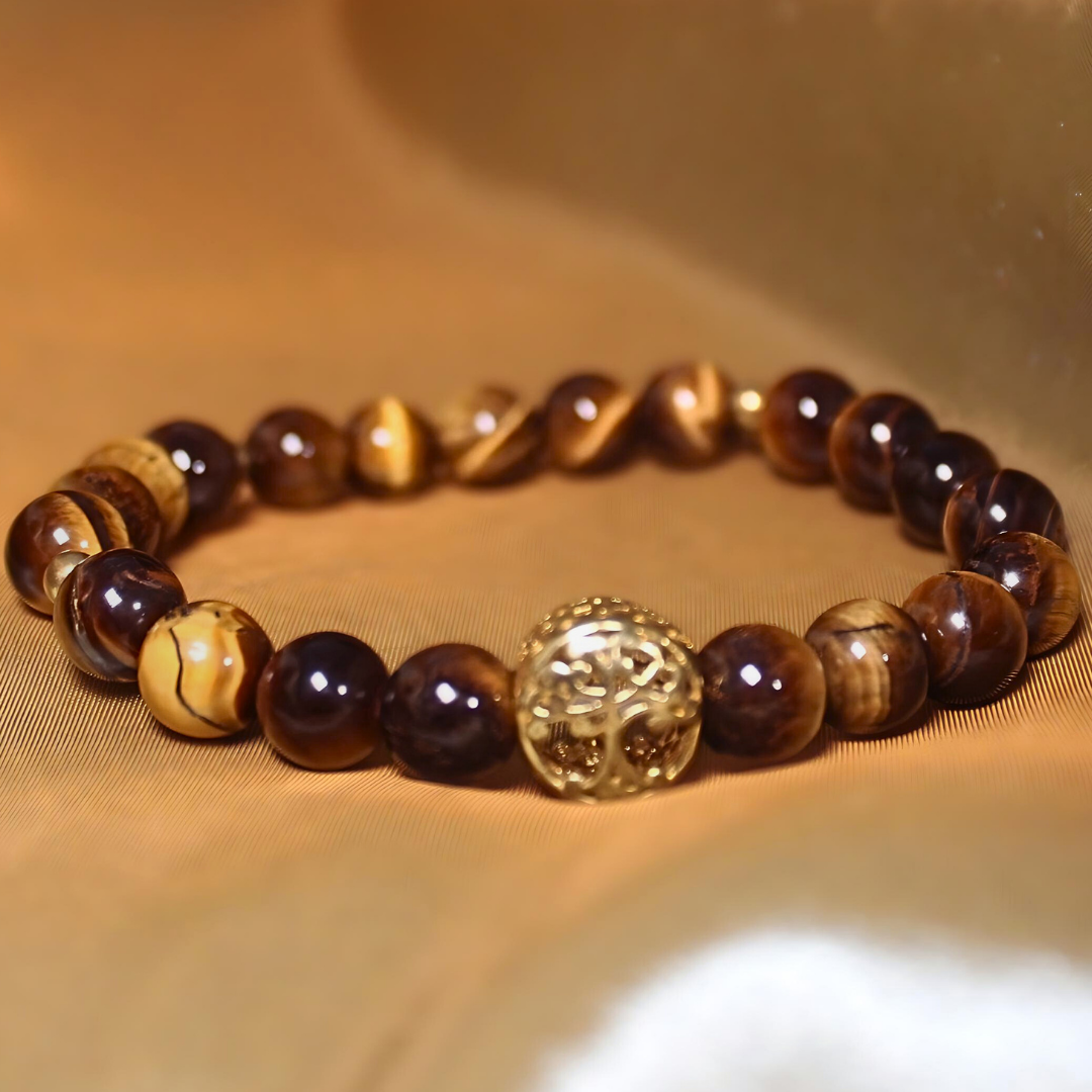 TREE OF LIFE BEADED BRACELET -  Tigers eye Tree of life Beaded Bracelet