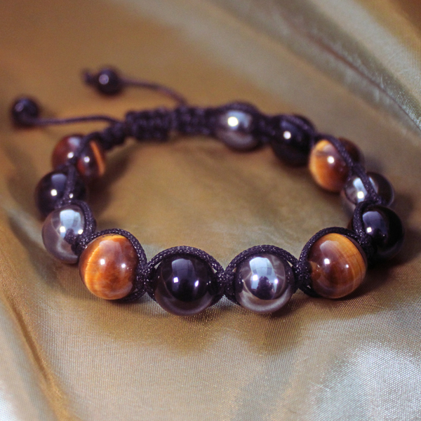 MEGA DIVINE MASCULINE INTENTION BRACELET - Mens Tigers eye, tourmaline, and hematite Adjustable braided bracelet