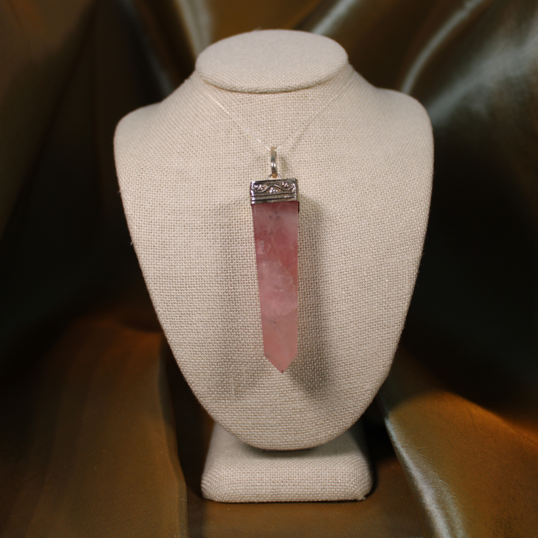 ANGEL HARP INFINITY NECKLACE - ROSE QUARTZ OBELISK