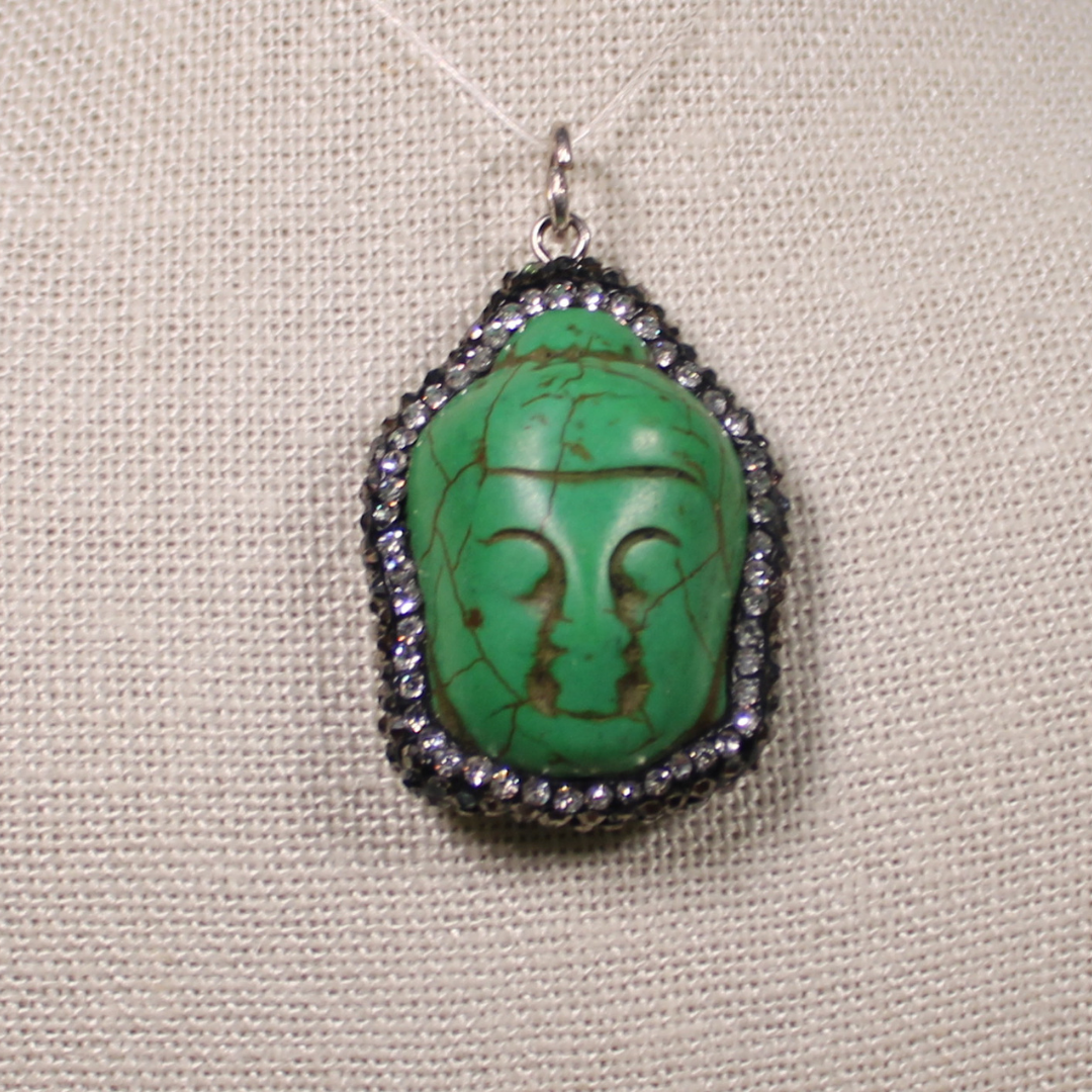 ANGEL HARP INFINITY NECKLACE - GREEN HOWLITE BUDDHA