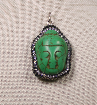 ANGEL HARP INFINITY NECKLACE - GREEN HOWLITE BUDDHA