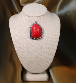 ANGEL HARP INFINITY NECKLACE - RED CORAL BUDDHA