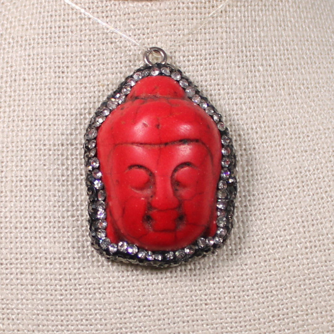 ANGEL HARP INFINITY NECKLACE - RED CORAL BUDDHA