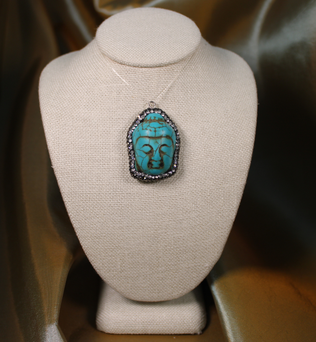 ANGEL HARP INFINITY NECKLACE - TURQUOISE HOWLITE BUDDHA