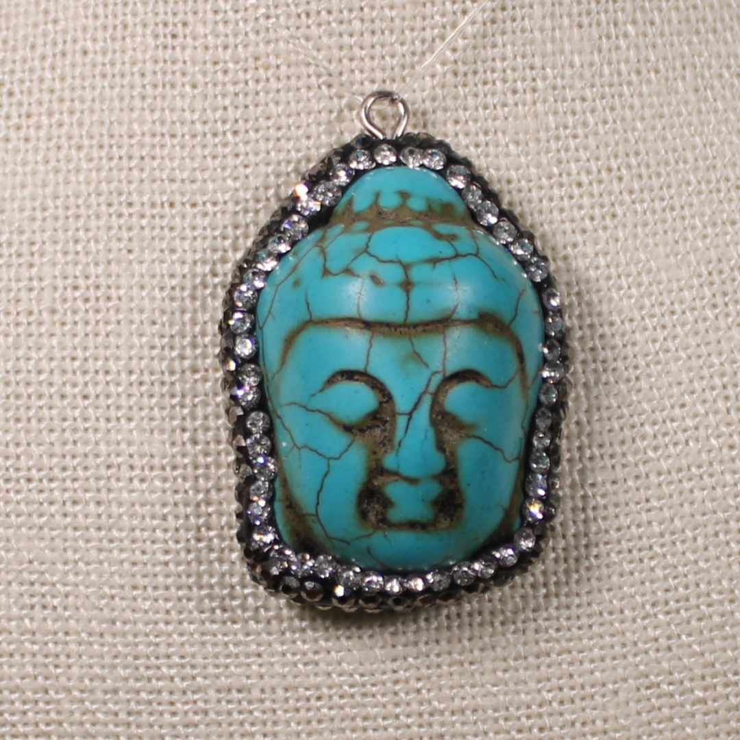 ANGEL HARP INFINITY NECKLACE - TURQUOISE HOWLITE BUDDHA