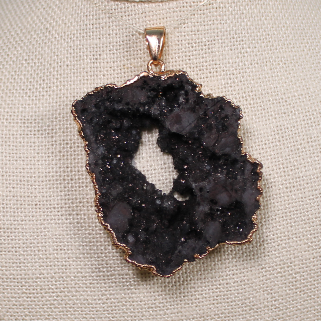 ANGEL HARP INFINITY NECKLACE - BLACK AGATE DRUZY