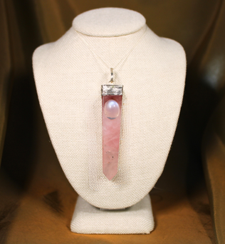 ANGEL HARP INFINITY NECKLACE - ROSE QUARTZ AND RAINBOW MOONSTONE