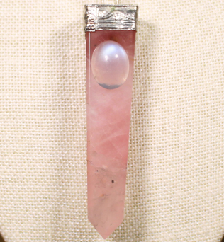 ANGEL HARP INFINITY NECKLACE - ROSE QUARTZ AND RAINBOW MOONSTONE