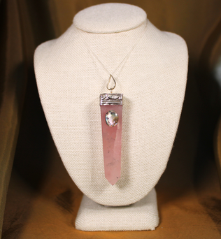 ANGEL HARP INFINITY NECKLACE - ROSE QUARTZ OBELISK W/ ABALONE