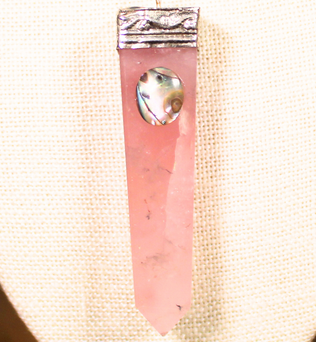 ANGEL HARP INFINITY NECKLACE - ROSE QUARTZ OBELISK W/ ABALONE