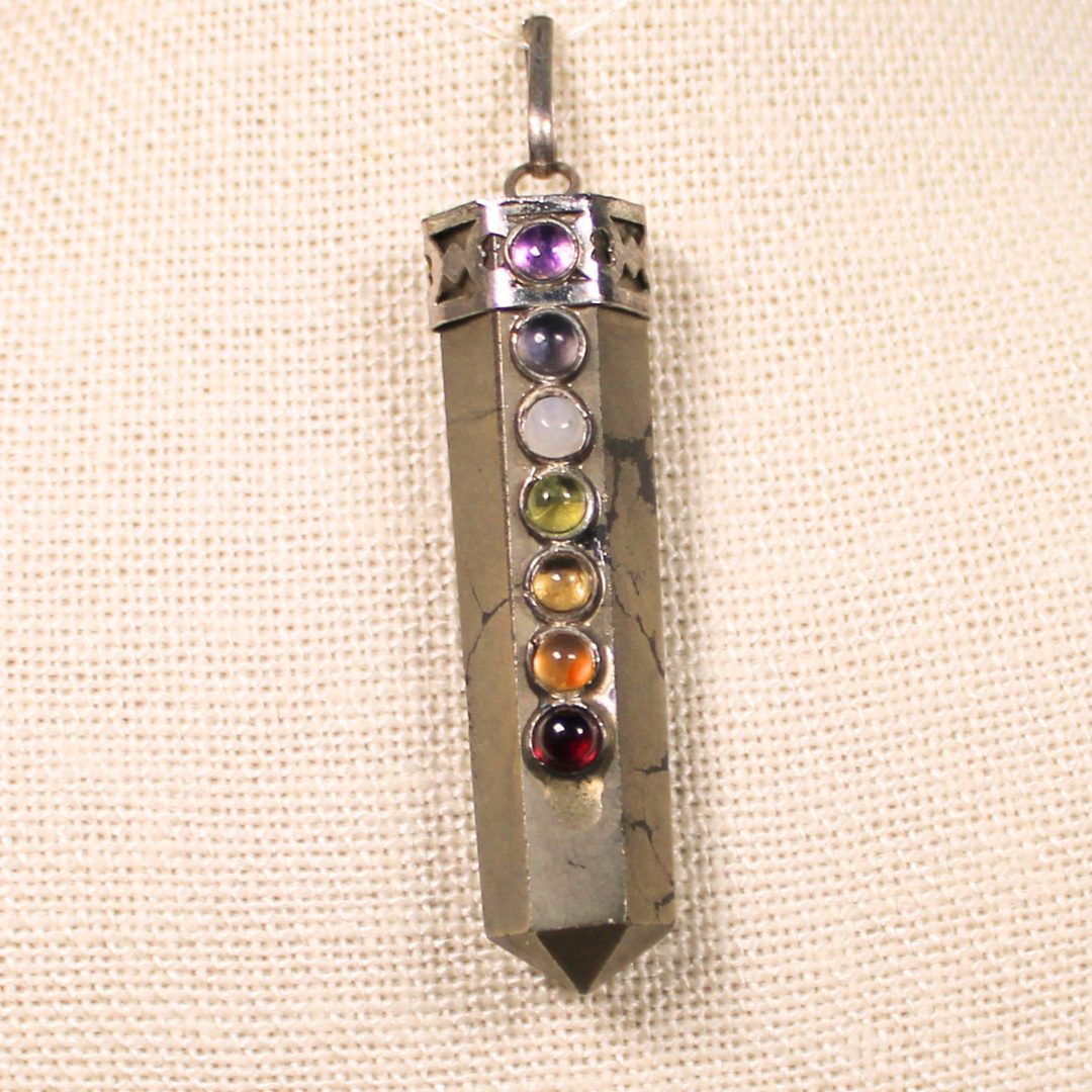 ANGEL HARP INFINITY NECKLACE - PYRITE CHAKRA TOWER