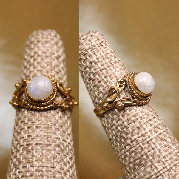 STACKER RING - Small Moonstone and Brass stacker ring