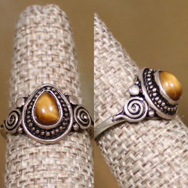 STACKER RING - tigers eye stacker ring ((style 1)) silver