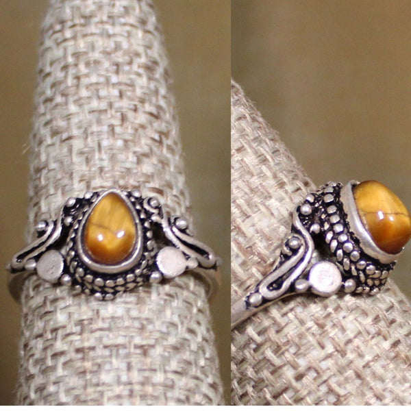 STACKER RING - tigers eye stacker ring ((style 3)) silver