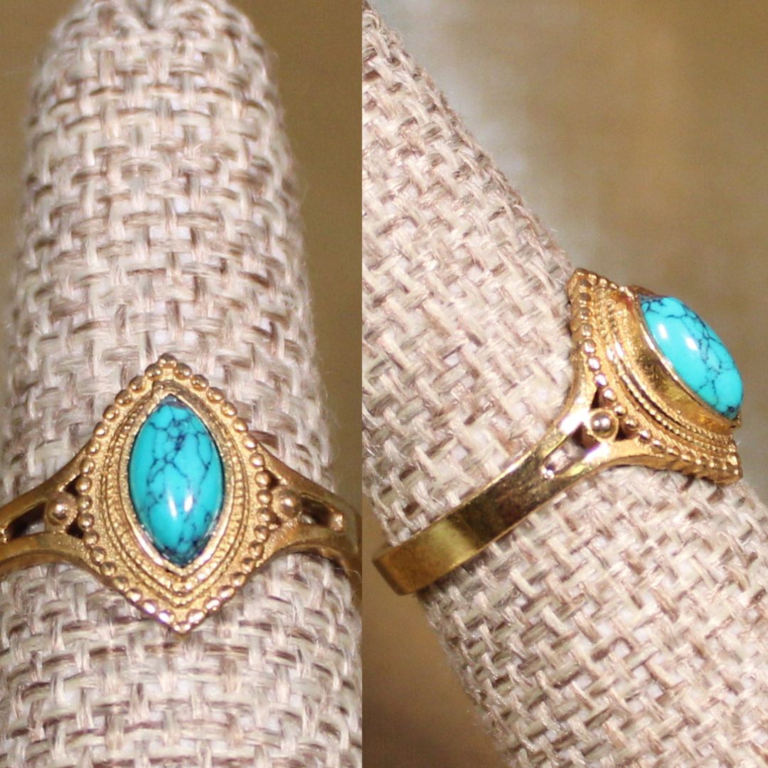 STACKER RING -  TURQUOISE HOWLITE AND BRASS STACKER RING