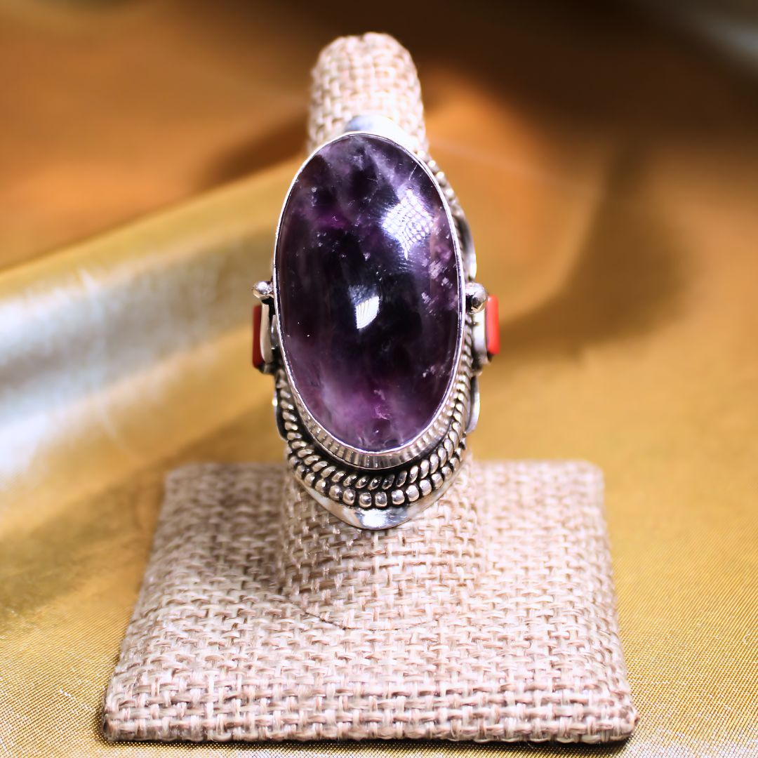 MEGA METAPHYSICAL RING - Amethyst and Coral Jewel Box Ring