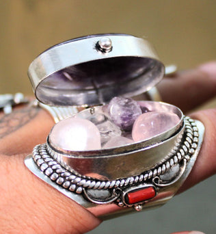 MEGA METAPHYSICAL RING - Amethyst and Coral Jewel Box Ring