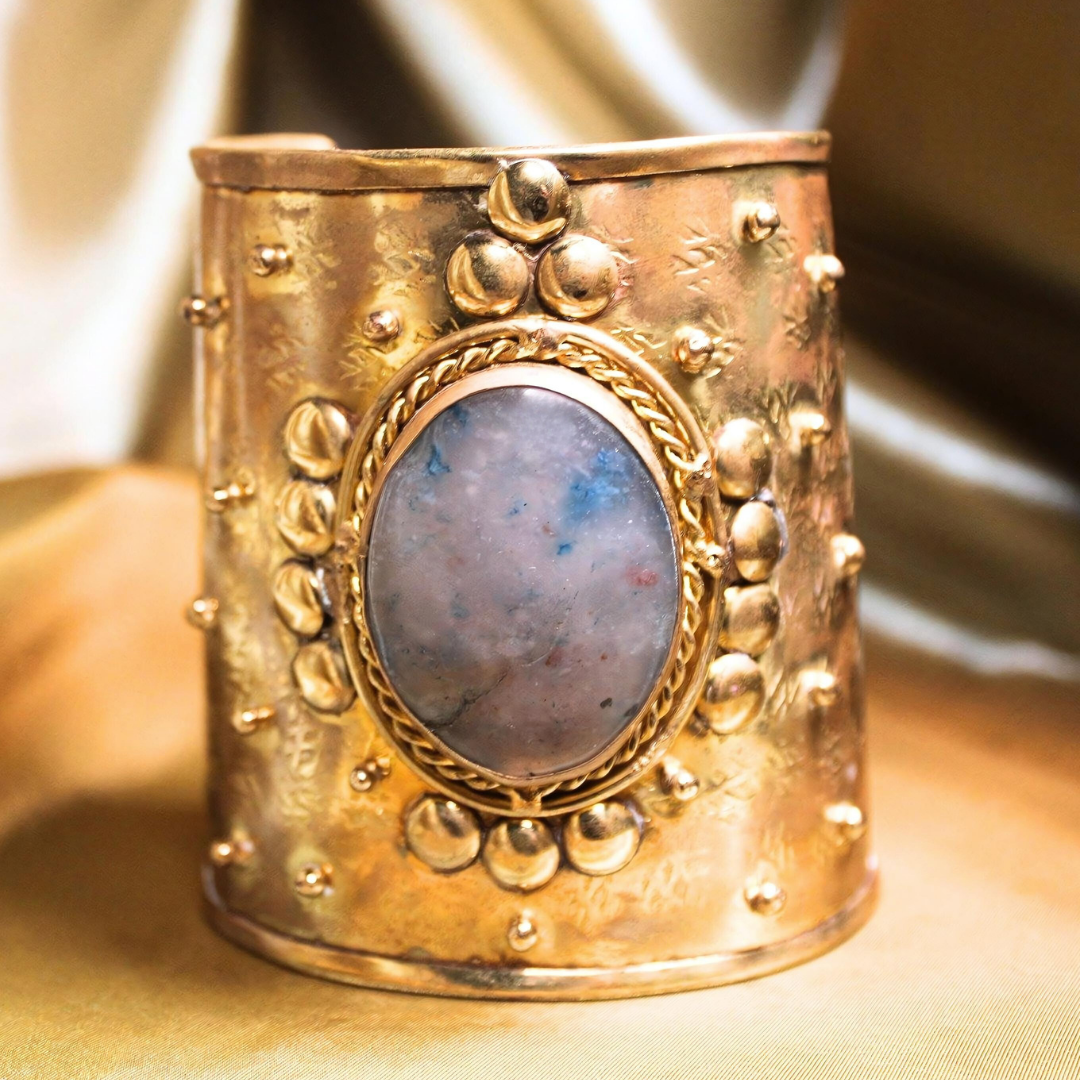 DIVINE RADIANCE CUFF - CELESTIAL CHRYSOCOLLA BRASS CUFF