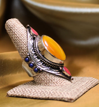 MEGA METAPHYSICAL RING - AMBER, CORAL, and LAPIS LAZULI