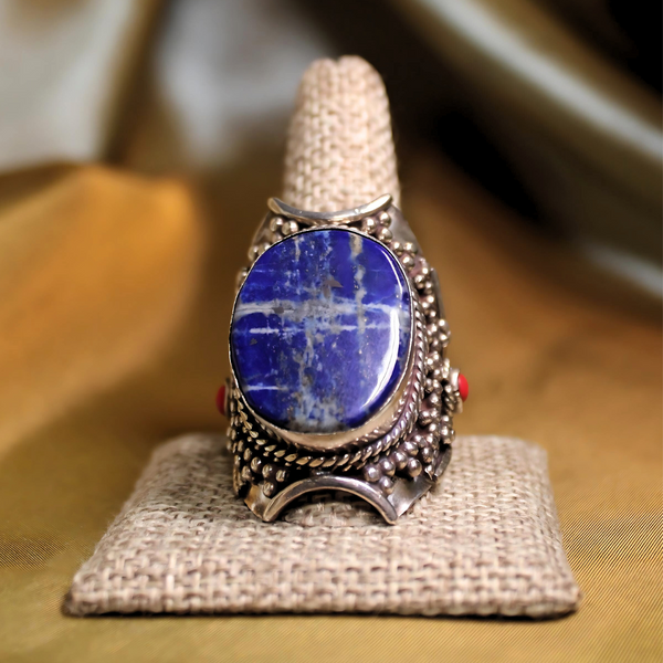 MEGA METAPHYSICAL RING - Lapis Lazuli and Coral Ring