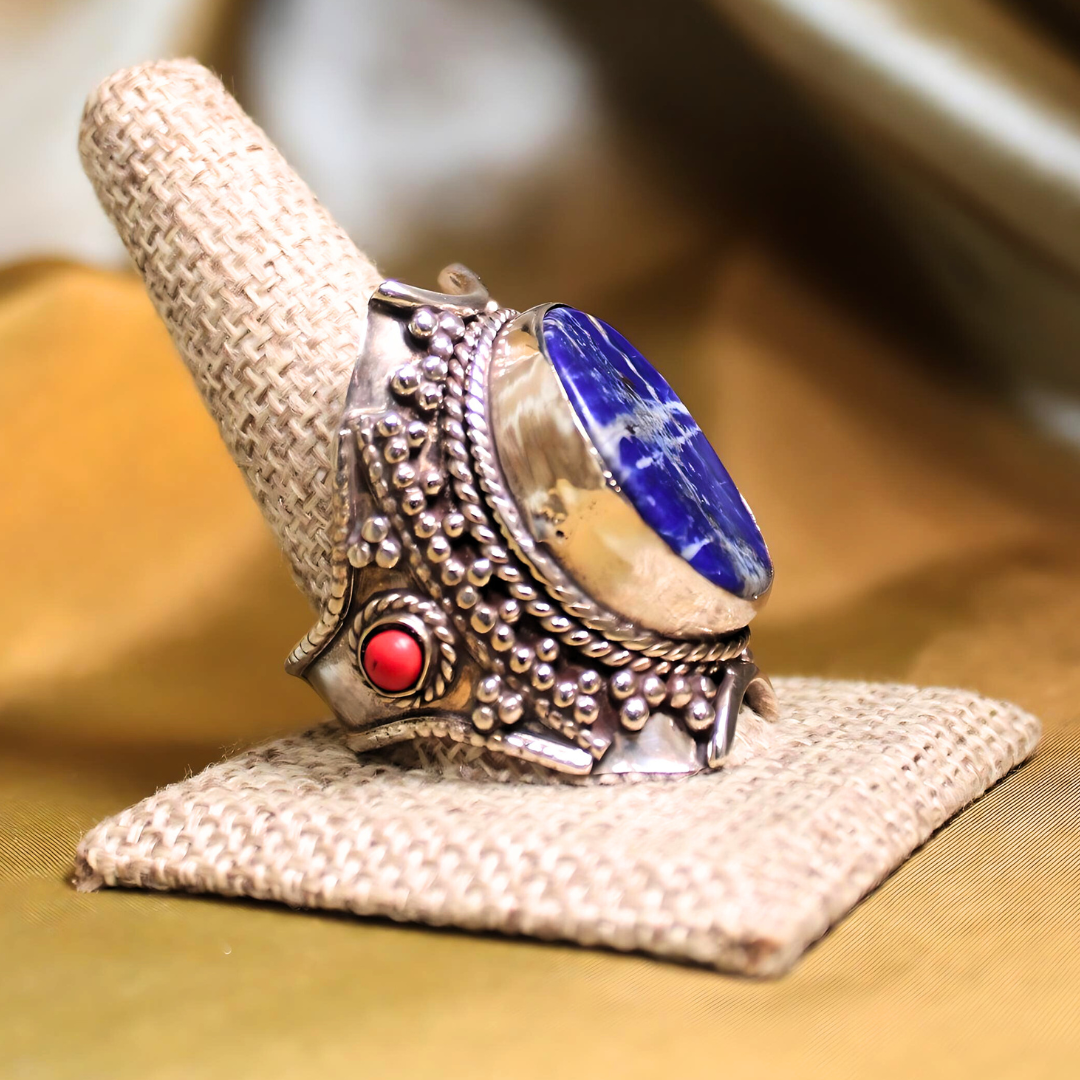 MEGA METAPHYSICAL RING - Lapis Lazuli and Coral Ring