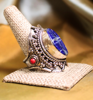 MEGA METAPHYSICAL RING - Lapis Lazuli and Coral Ring