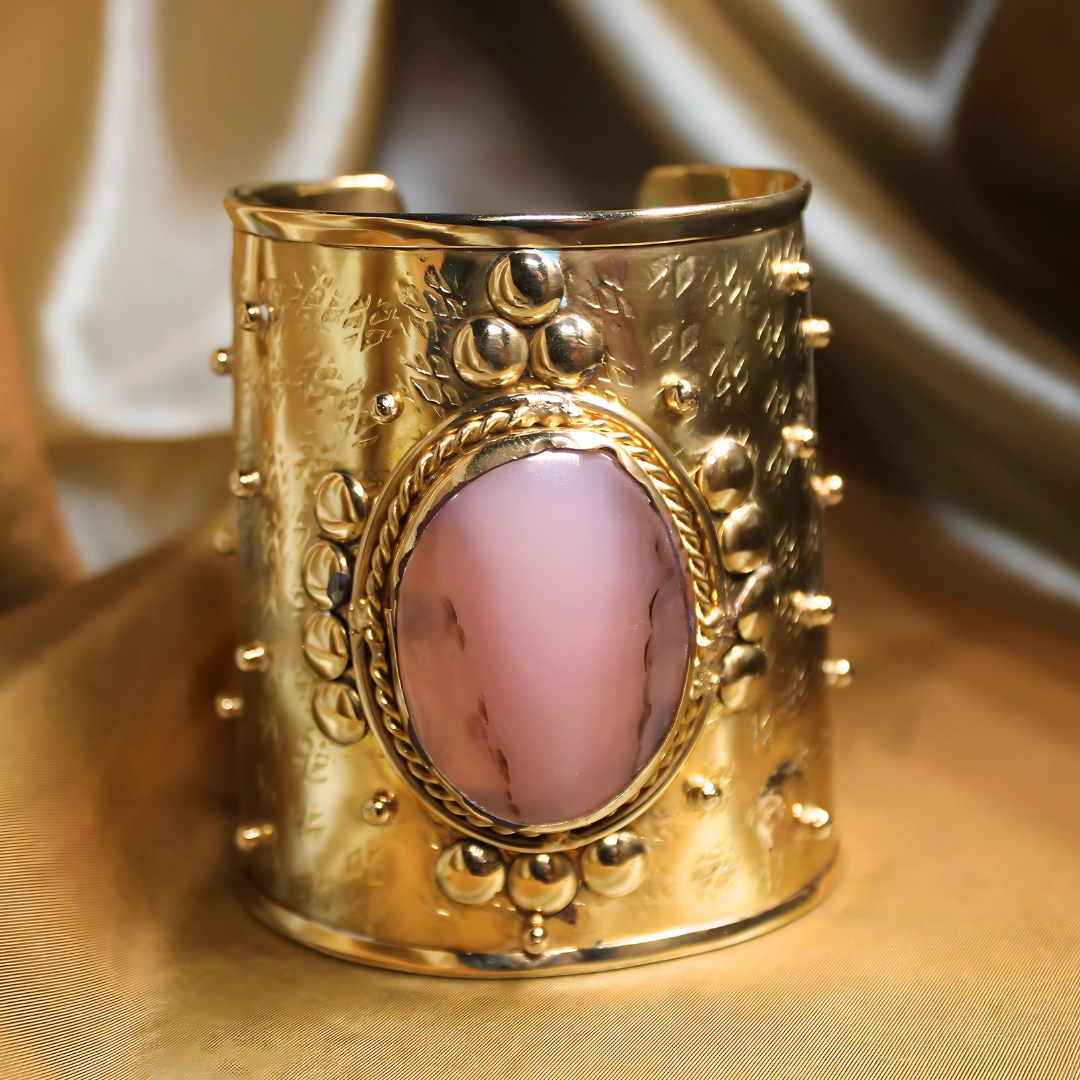 DIVINE RADIANCE CUFF - TENDER PINK OPAL AND BRASS CUFF