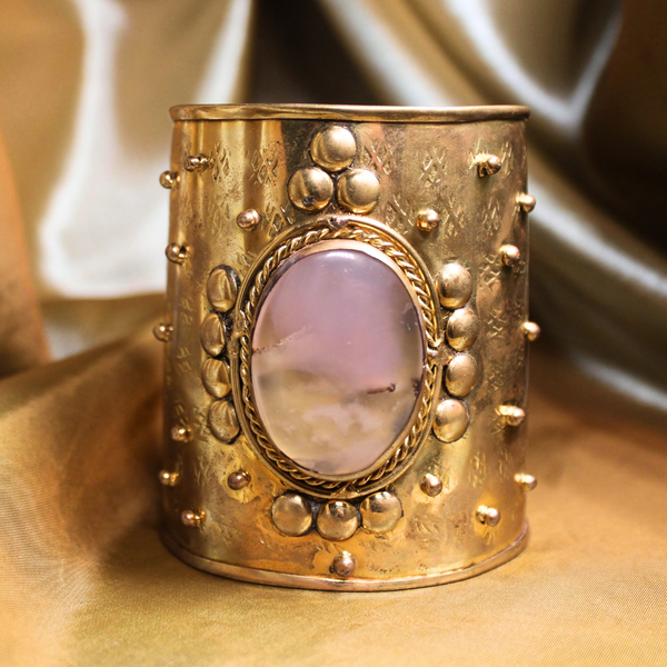 DIVINE RADIANCE CUFF - PINK AGATE AND BRASS CUFF