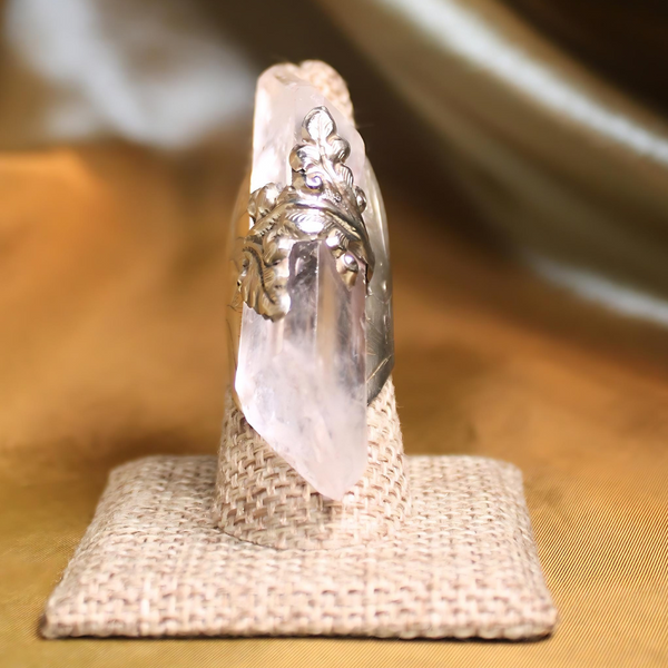 TEMPLE OF LEAVES  - CLEAR QUARTZ POINT RING