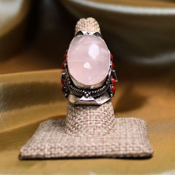 MEGA METAPHYSICAL RING - Rose Quartz, Tigers eye and Coral Ring