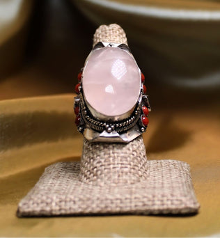 MEGA METAPHYSICAL RING - Rose Quartz, Tigers eye and Coral Ring