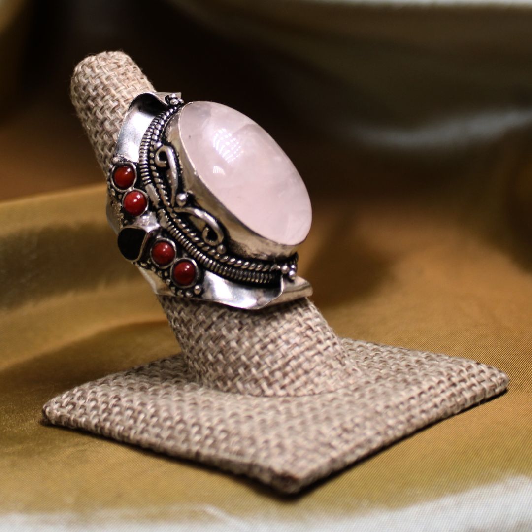 MEGA METAPHYSICAL RING - Rose Quartz, Tigers eye and Coral Ring