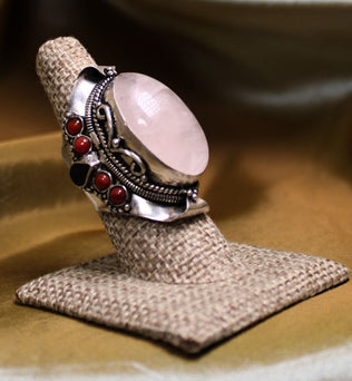 MEGA METAPHYSICAL RING - Rose Quartz, Tigers eye and Coral Ring