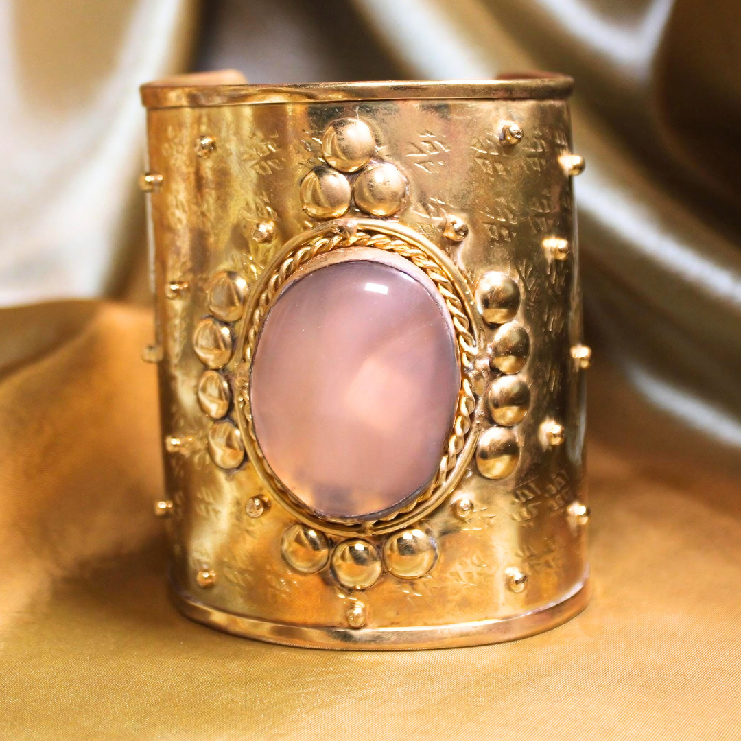 DIVINE RADIANCE CUFF -RADIANT ROSE QUARTZ AND BRASS CUFF