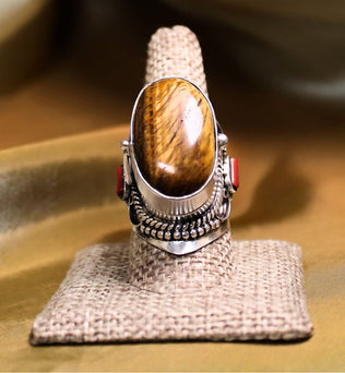 MEGA METAPHYSICAL RING - Tigers Eye and coral Jewel box ring